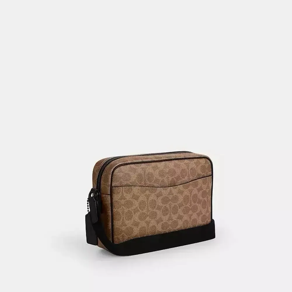 NWT Coach Colton Crossbody Bag 25 Signature Canvas Matte Black/Tan Black CES85